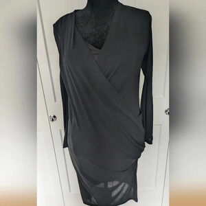 Mango womens black short twist Wrap front Mini dress size 6 Lined Going Out